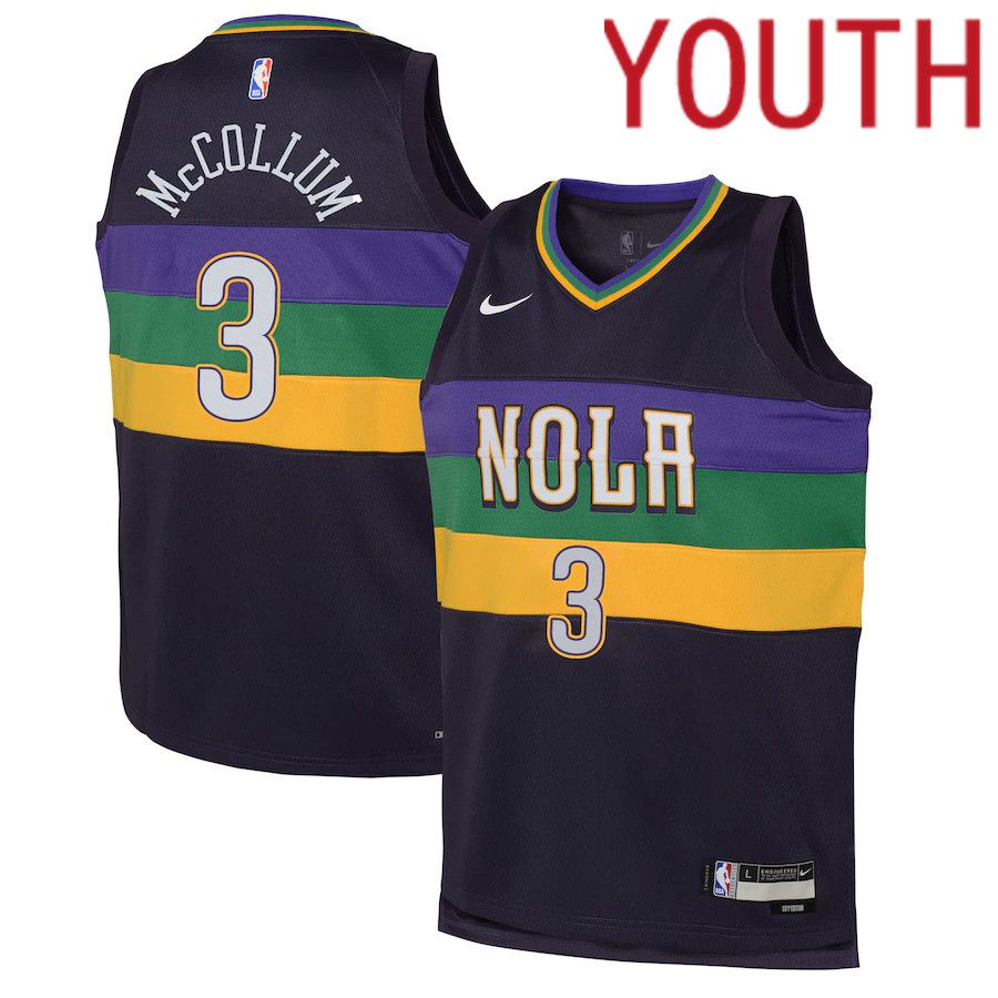 Youth New Orleans Pelicans #3 CJ McCollum Nike Purple City Edition 2022-23 Swingman NBA Jersey->youth nba jersey->Youth Jersey